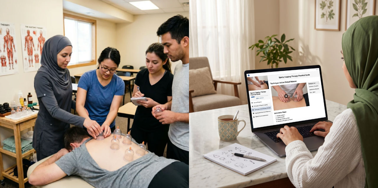 Best cupping certification for athletic trainers | offline & online cupping course 2026 – hands-on Discover the best cupping certification for athletic trainers by combining hands-on clinical training with comprehensive online modules in this complete sports cupping course.